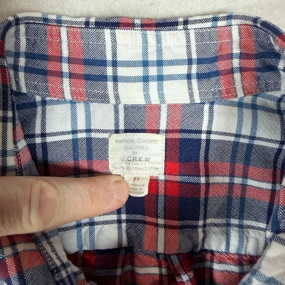 Lot of 2 J. Crew Medium Red and Blue Plaid Flannel Casual Button-Down Shirts